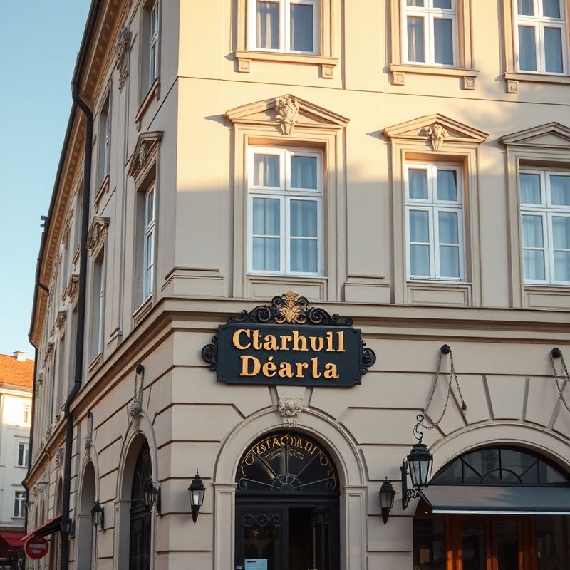 Fasáda historické budovy s označením kanceláře na náměstí ve Zlíně